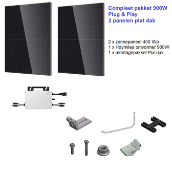 Zonnepanelen set Plug &amp; Play 2 panelen inclusief montageset plat dak 900 Wp